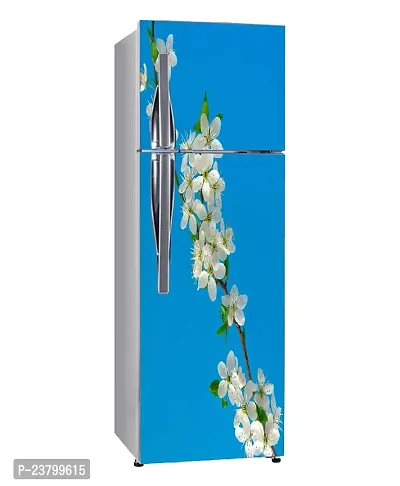 Psychedelic Collection Decorative Abstract Multicolor Blossom White Flower Leaves with Blue Sky Wallpaper Sticker for Fridge Decor 60 cm X 160 cm