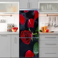 Psychedelic Collection Beautiful red Rose with red and Green Leaves Black Background Abstract Decorative Fridge Sticker (PVC Vinyl, Multicolor, 60 cm X 160 cm)-thumb4