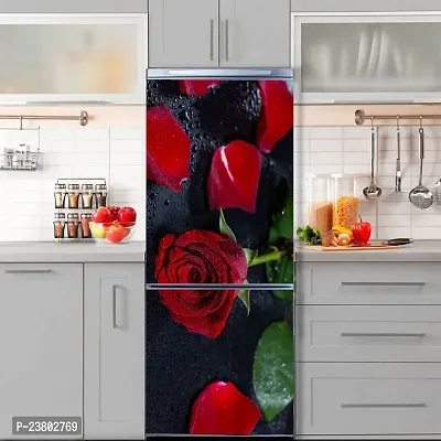 Psychedelic Collection Beautiful red Rose with red and Green Leaves Black Background Abstract Decorative Fridge Sticker (PVC Vinyl, Multicolor, 60 cm X 160 cm)-thumb5