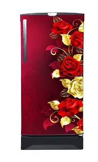 Trendy Beautifull Red And Golden Flower Decorative Fridge Sticker (Multicolor Vinyl 120X60)-thumb1