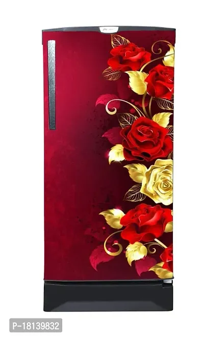 Trendy Beautifull Red And Golden Flower Decorative Fridge Sticker (Multicolor Vinyl 120X60)-thumb2