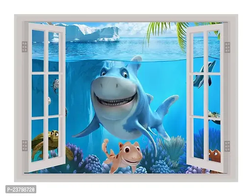 Psychedelic Collection Under Water Shark Window Illusion Wall Sticker (PVC Vinyl, Multicolour, Wall Covering 92 cm X 61 cm)_PCWI01_PCWIXL101-thumb0