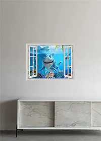 Psychedelic Collection Under Water Shark Window Illusion Wall Sticker (PVC Vinyl, Multicolour, Wall Covering 92 cm X 61 cm)_PCWI01_PCWIXL101-thumb1