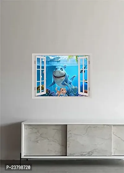 Psychedelic Collection Under Water Shark Window Illusion Wall Sticker (PVC Vinyl, Multicolour, Wall Covering 92 cm X 61 cm)_PCWI01_PCWIXL101-thumb2