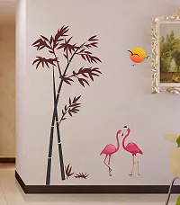 Trendy Flamingos And Bamboo At Sunset Wall Sticker (Pvc Vinyl, 90 Cm X 60 Cm, Multicolour)-thumb1