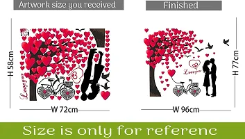 Sudarshan Sticker Romantic Couple Under The Heart Leaves Tree and Love Quote with Bicycle' Vinyl Wall Sticker (77 cm X 96 cm)-thumb3