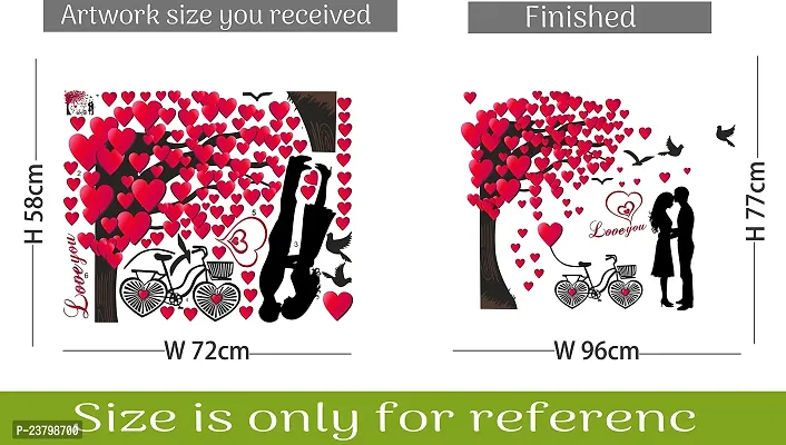 Sudarshan Sticker Romantic Couple Under The Heart Leaves Tree and Love Quote with Bicycle' Vinyl Wall Sticker (77 cm X 96 cm)-thumb4