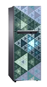 Psychedelic Collection abstract decorative sky blue green square design wallpaper poster extra large fridge sticker Double Single Door Decorative Fridge Sticker (PVC Vinyl, Multicolor, 60 cm X 160 cm)-thumb1