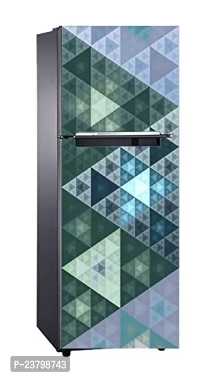 Psychedelic Collection abstract decorative sky blue green square design wallpaper poster extra large fridge sticker Double Single Door Decorative Fridge Sticker (PVC Vinyl, Multicolor, 60 cm X 160 cm)-thumb2