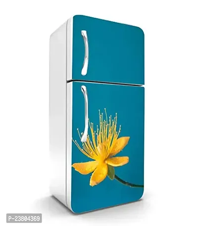 Psychedelic Collection Vinly Yellow Flower with Sea Green BackgroundDecorative Extra Large PVC Vinyl Fridge Sticker (Multicolor, 60 cm X 160 cm)_PCFS63_WP