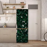 Psychedelic Collection Abstract Decorative Green Leaves Beautiful White Flowers Extra lardge Fridge Sticker for Fridge Decor (PVC Vinyl Multicolor)-thumb3