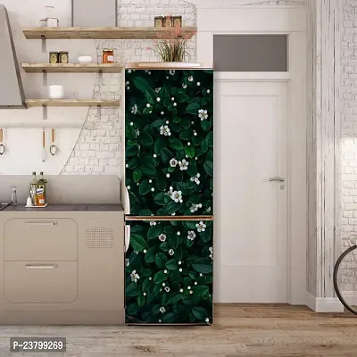 Psychedelic Collection Abstract Decorative Green Leaves Beautiful White Flowers Extra lardge Fridge Sticker for Fridge Decor (PVC Vinyl Multicolor)-thumb4