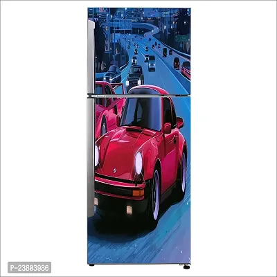 Psychedelic Collection Colorful Ferrari car Beside 80s vibesDecorative Extra Large PVC Vinyl Fridge Sticker (Multicolor, 60 cm X 160 cm)