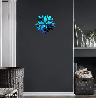 Psychedelic Collection Decorative Flower and Leaves Mirror Blue Acrylic Sticker Hexagon Mirror, Hexagon Mirror Wall Stickers, Mirror Stickers for Wall Large Size, Sticker Mirror-thumb0