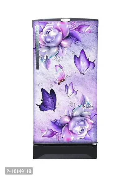 Trendy Beautifull Flower With Butterfly Decorative Fridge Sticker(Multicolor Vinyl 120X60)-thumb2