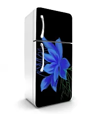 Psychedelic Collection Blue Flower Black BackgroundDecorative Extra Large PVC Vinyl Fridge Sticker (Multicolor, 60 cm X 160 cm)-thumb1