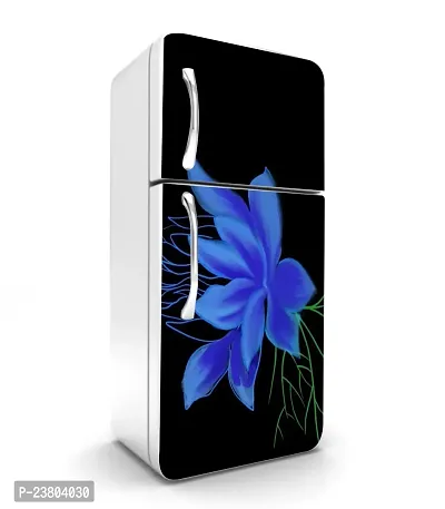 Psychedelic Collection Blue Flower Black BackgroundDecorative Extra Large PVC Vinyl Fridge Sticker (Multicolor, 60 cm X 160 cm)-thumb2