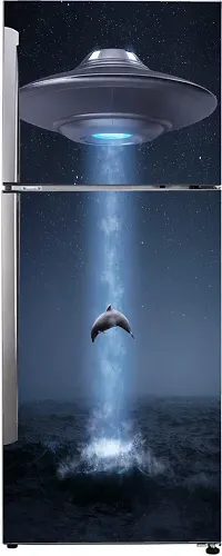 Psychedelic Collection Decorative Abstract Multicolor of Dolphin and Dark Star Night Space Dramatic Wallpaper Sticker for Fridge Decor 60 cm X 160 cm-thumb1