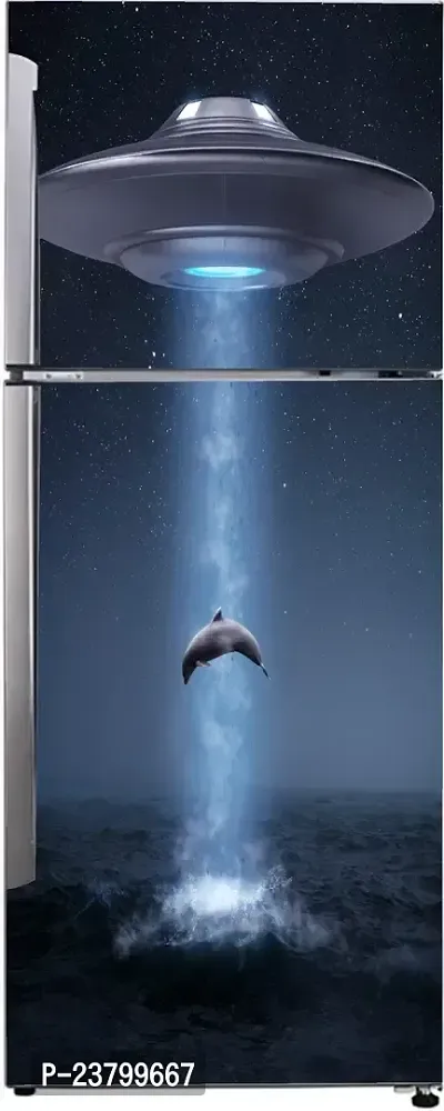 Psychedelic Collection Decorative Abstract Multicolor of Dolphin and Dark Star Night Space Dramatic Wallpaper Sticker for Fridge Decor 60 cm X 160 cm-thumb2