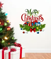 Trendy Decorative Merry Christmas With Gifts Pvc Vinyl Self Adhesive Wall Sticker (Ideal Size On Wall- 60 Cm X 86 Cm, Multicolour)-thumb1