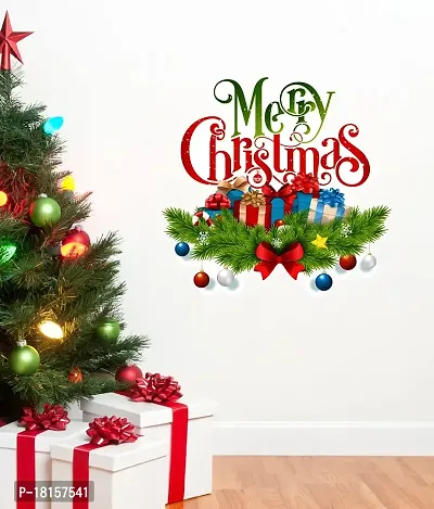 Trendy Decorative Merry Christmas With Gifts Pvc Vinyl Self Adhesive Wall Sticker (Ideal Size On Wall- 60 Cm X 86 Cm, Multicolour)-thumb2