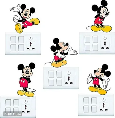 Trendy Decorative Small Switch Penal/Board Decor Wall Sticker Of Mickey Mouse Small Cartoon Desiny King Running Standing Colorful Decal (Pvc Vinyl Multicolor)