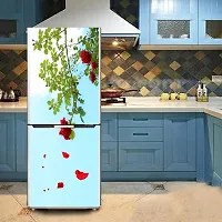 Psychedelic Collection Decorative Beautiful red Flower with Falling Leaf Extra Large Sticker for Fridge Sticker Double Single Door Decorative Fridge Sticker (PVC Vinyl, Multicolor, 60 cm X 160 cm)-thumb3