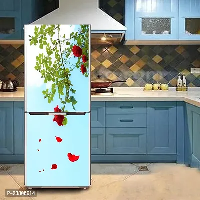 Psychedelic Collection Decorative Beautiful red Flower with Falling Leaf Extra Large Sticker for Fridge Sticker Double Single Door Decorative Fridge Sticker (PVC Vinyl, Multicolor, 60 cm X 160 cm)-thumb4