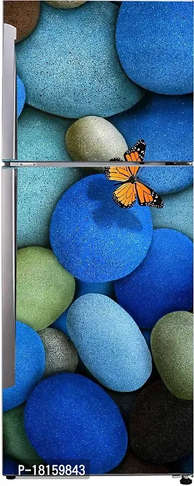 Trendy Decorative Abstract Beautiful Colourful Stones With Butterfly Extra Lardge Fridge Sticker For Fridge Decor (Pvc Vinyl, Multicolor, 60 Cm X 160 Cm)