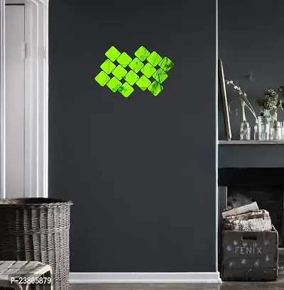 Psychedelic Collection Decorative Square Set Green Acrylic Sticker Hexagon Mirror, Hexagon Mirror Wall Stickers, Mirror Stickers for Wall Large Size, Sticker Mirror