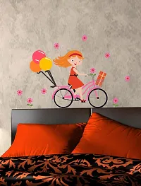 Trendy Beautiful Cute Girl On Bicycle Decorative Pvc Vinyl Wall Sticker (Multicolor, 91 Cm X 60 Cm)-thumb3