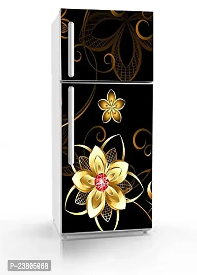 Psychedelic Collection Gloden Flower with Bold Black Background Decorative Extra Large PVC Vinyl Fridge Sticker (Multicolor, 60 cm X 160 cm)_PCFS228_WP-thumb3