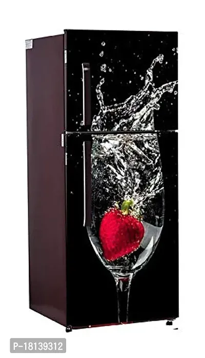 Trendy Abstract 3D Strawberry In The Glass Under Water With Black Background Extra Large Fridge Sticker (Pvc Vinyl Covering Area 61Cm X 160Cm ),Multicolor(Fd101)-thumb0