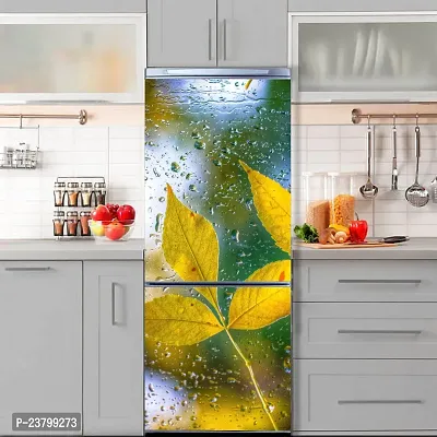 Psychedelic Collection Abstract Decorative Yellow Leave for rain dropes with Blur Background Extra lardge Fridge Sticker for Fridge Decor (PVC Vinyl Multicolor)-thumb5