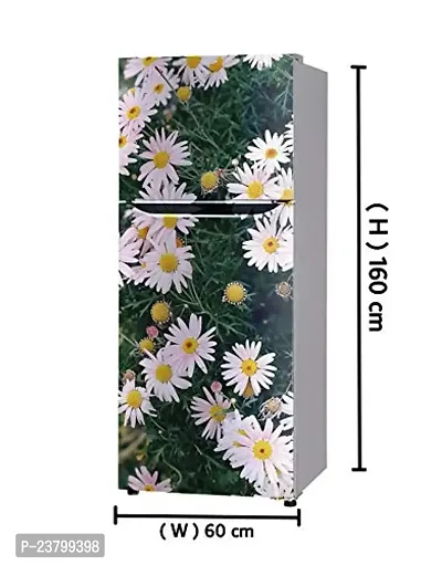 Psychedelic Collection flower leaves lotus white flower wallpaper poster Adhesive Vinyl sticker Fridge wrap sticker Double Single Door Decorative Fridge Sticker (PVC Vinyl, Multicolor, 60 cm X 160 cm)-thumb3