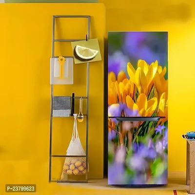 Psychedelic Collection Decorative Abstract Beautiful Yellow and Violet Flowers Garden, Nature Wallpaper Sticker for Fridge Decor 60 cm X 160 cm-thumb5