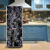 Psychedelic Collection Decorative abstract leaves and violet color circle design wallpaper sticker for fridge decor Double Single Door Decorative Fridge Sticker (PVC Vinyl, Multicolor, 60 cm X 160 cm)-thumb3