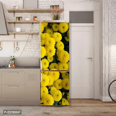 Psychedelic Collection Decorative Abstract Beautiful Yellow Flowers with Dark Background Extra lardge Fridge Sticker for Fridge Decor (PVC Vinyl Multicolor)-thumb4