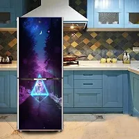 Psychedelic Collection Decorative Abstract Multicolor Night Forest Galaxy Sky with Astronaut and Bright Triangle Wallpaper Sticker for Fridge Decor 60 cm X 160 cm-thumb3