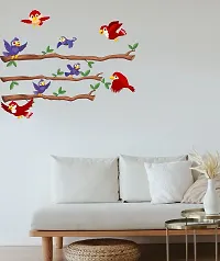 Psychedelic Collection Decorative terr Branch Flying Birds Decorative Wall Sticker (PVC Vinyl, Multicolor, W 91 cm X H 70 cm)-thumb2