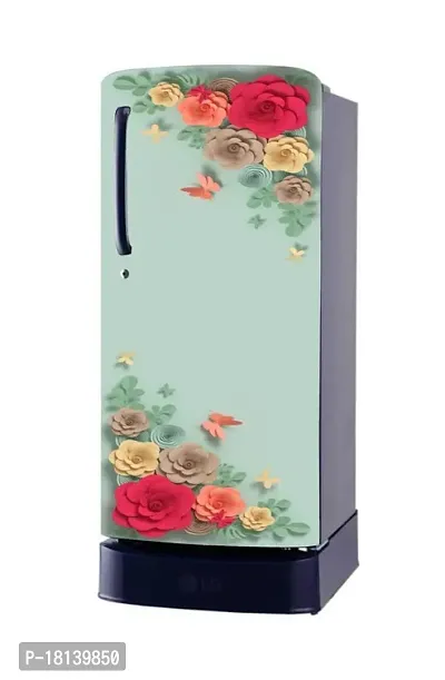 Trendy Decorative Botanical Floral Abstract Fridge Wrapping Sticker (Multicolor Pvc Vinyl 120X60)