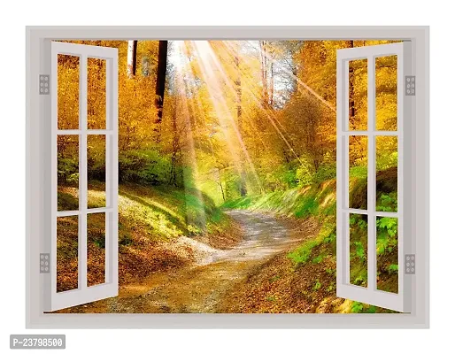 Psychedelic Collection Beautiful Colorful Forest Window Illusion Wall Sticker (PVC Vinyl, Multicolour, Wall Covering 61 cm X 46 cm)_PCWI01_PCWI67