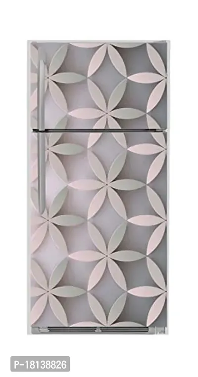 Trendy Decorative Abstract White Flowers Leaves Full Fridge Cover Wallpaper Poster Extra Large Fridge Sticker (Pvc Vinyl Covering Area 61Cm X 160Cm)