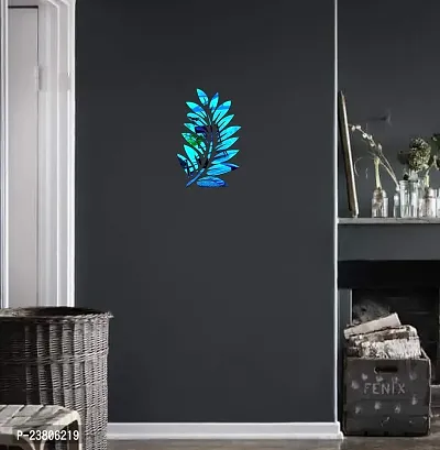 Psychedelic Collection Decorative Leaves Blue Acrylic Sticker Hexagon Mirror, Hexagon Mirror Wall Stickers, Mirror Stickers for Wall Large Size, Sticker Mirror-thumb0