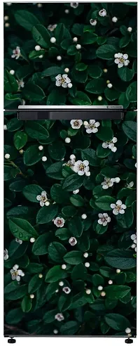 Psychedelic Collection Abstract Decorative Green Leaves Beautiful White Flowers Extra lardge Fridge Sticker for Fridge Decor (PVC Vinyl Multicolor)-thumb2