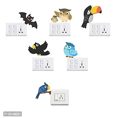Trendy Decorative Small Switch Penal/Board D?Cor Wall Sticker Of Cute Bird, Hanging Cat, Hanging Heart Flor Grass With Flower And Fish Decal Self Adhesive (Pvc Vinyl Multicolor)