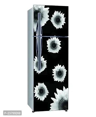 Psychedelic Collection Decorative Abstract White mogra Flowers with Black Background Extra lardge Fridge Sticker for Fridge Decor (PVC Vinyl Multicolor)