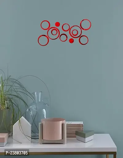 Psychedelic Collection red Acrylic Rings Mirror Wall Sticker Hexagon Mirror, Hexagon Mirror Wall Stickers, Mirror Stickers for Wall Large Size, Sticker Mirror-thumb2