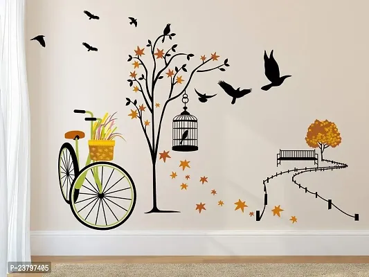 Asmi Collections Wall Stickers Beautiful Tree Cycle and Birds in Autumn-thumb2