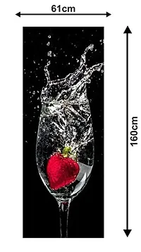 Trendy Abstract 3D Strawberry In The Glass Under Water With Black Background Extra Large Fridge Sticker (Pvc Vinyl Covering Area 61Cm X 160Cm ),Multicolor(Fd101)-thumb2